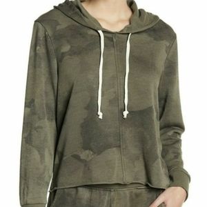 Alternative Apparel Camo Olive Army Green Tie Dye Crop Hoodie Sweatshirt XS